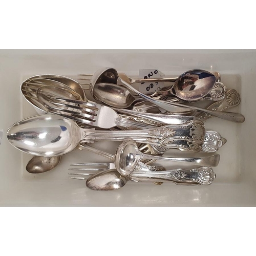 340 - A quantity of silver plated flatware, teaspoons, a silver plated chamberstick and another gilt colou... 