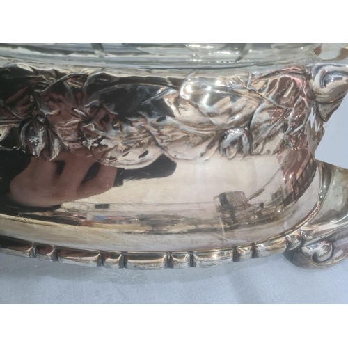 343 - A 20th century Danish silver plated and glass centrepiece, silver plated two handled base with oval ... 