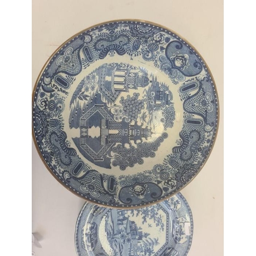 37 - Collection of Staffordshire pearlware, early 19th century, comprising a chinoiserie pavilion pattern... 