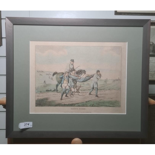 374 - After Henry Alken
 Six hand coloured etchings, 
  'Going at a chalk pit, gravel pit or river', 'Goin... 