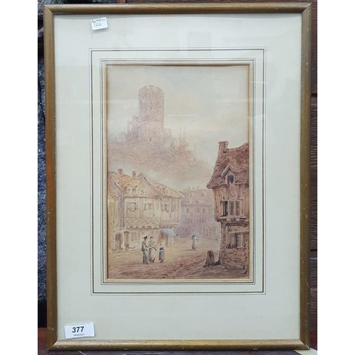 377 - William Henry Harriott (fl 1811-1846)
 Watercolour drawing
 Continental town scene with figures in c... 