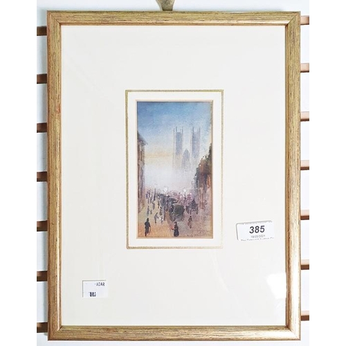 385 - Emily Stansfield (XIX)
 Watercolour drawing
 Street scene with figures, cathedral in distance, signe... 