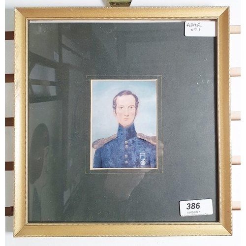 386 - 19th century school 
 Watercolour drawing
 Head and shoulders portrait of military gentleman,  9cm x... 