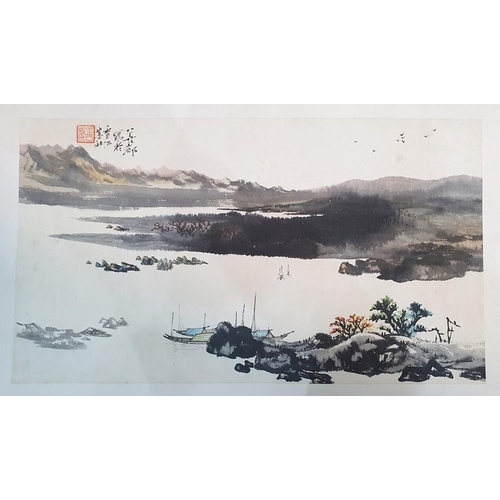 423 - Chinese school (20th century) 
 Pair of watercolour drawings
 Landscape scenes, one of a lake and an... 