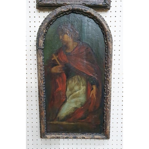 445 - 19th/ 20th century school
  Pair of oils on panel 
 Religious figures in red capes, one hold a cross... 