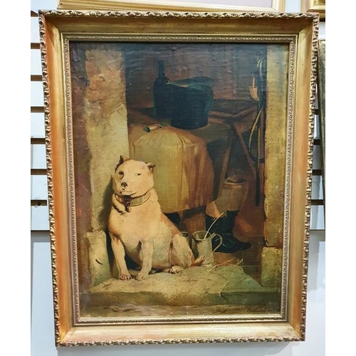 449 - ******* WITHDRAWN ******* Continental school (20th century)
  Oil on board
 Dog in stable doorway, s... 