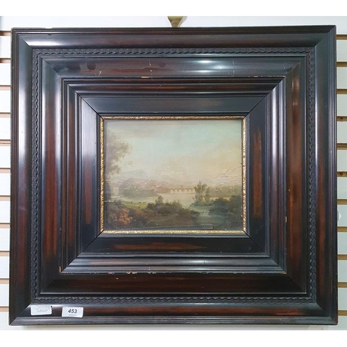 453 - Continental school (19th century)
  Oil on board
 Pastoral scene, unsigned labelled indistinctly to ... 