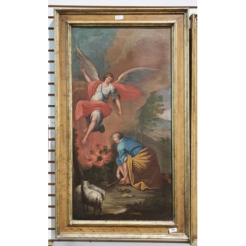 459 - 19th century school 
 Pair of oils on canvas
  Biblical scenes, unsigned, 84cm x 43cm (2)