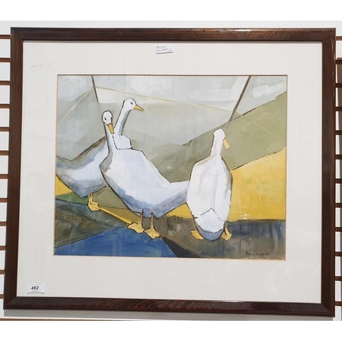 462 - Madge Bright (20th century)
 Gouache
 Three geese, signed lower right and dated '86, 38cm x 47.5cm