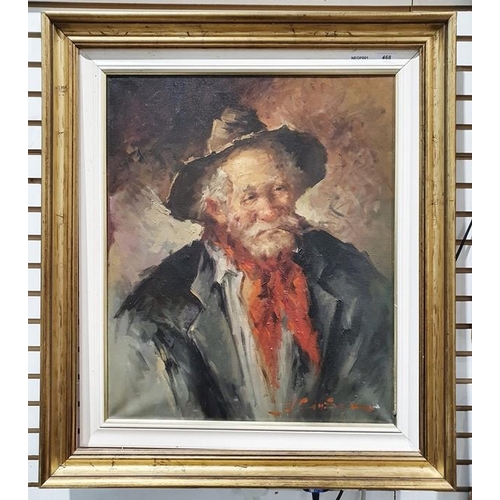 468 - Early 20th century school
 Oil on canvas
 Head and shoulders portrait of a man in hat and red scarf
... 