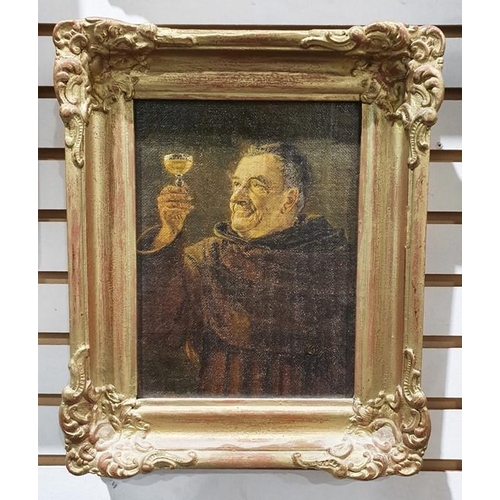 470 - 20th century school
 Oil on board
 A monk holding a glass of wine/mead
 Unsigned
 23cmx 17cm