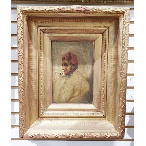 471 - 19th century school
 Oil on canvas
 Half length portrait of a man smoking a pipe
 Unsigned
 23cm x 1... 