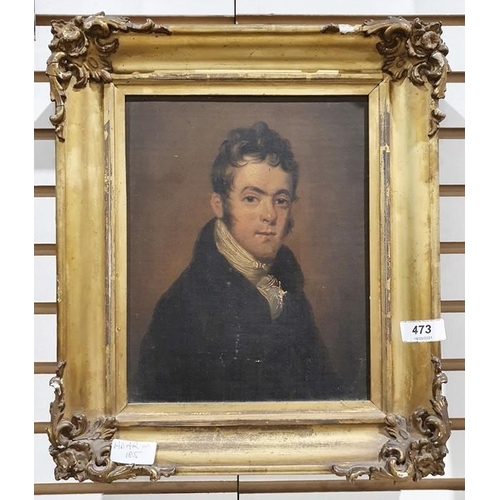 473 - 19th century English school
 Oil on canvas
 Half-length portrait of a young man, 25cm x 19cm