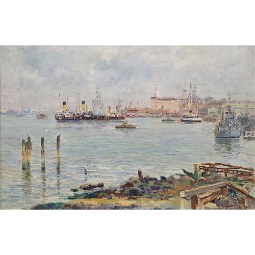 475 - A. Nickolsky (20th century)
 Oil on canvas
 Harbour scene
 Signed lower right and dated 1964
 49.5cm... 