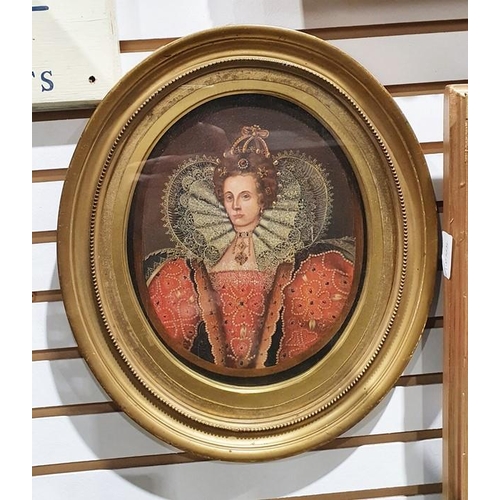 476 - 20th century school
 Oil on panel
 Oval half length portrait of Elizabeth I
 Unsigned
 24cm x 20cm