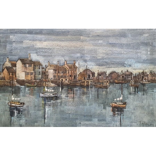 478 - F. J. Dempsey (20th century)
 Oil on canvas
 Coastal harbour 
 Signed lower right
 64cm x 100cm