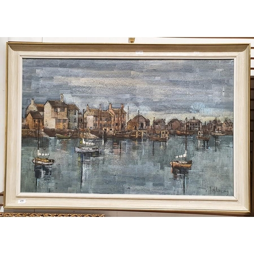 478 - F. J. Dempsey (20th century)
 Oil on canvas
 Coastal harbour 
 Signed lower right
 64cm x 100cm