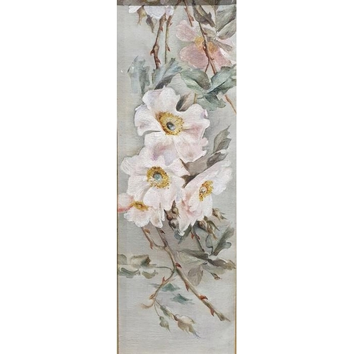 484 - 20th century school
 Oil on boards, set of four
 White roses
 Initialled MOB
 41.5cm x 14cm (4)