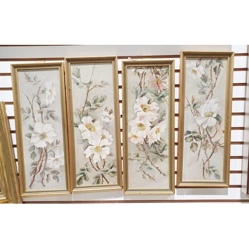 484 - 20th century school
 Oil on boards, set of four
 White roses
 Initialled MOB
 41.5cm x 14cm (4)