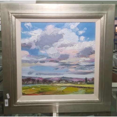 492 - Judith Bridgland (b.1962)
 Oil on linen
 'Big clouds over the Peak District', signed lower right, ti... 