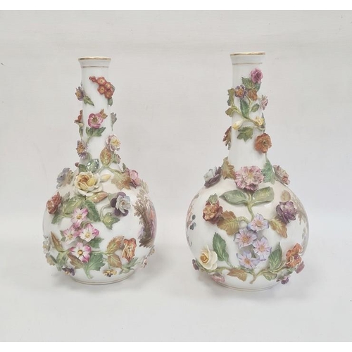 56 - Pair of Dresden bottle vases, circa 1900, printed AR Dresden marks, painted with scenes of lovers in... 