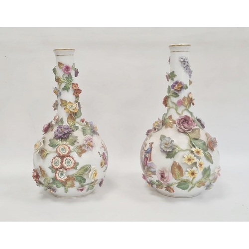 56 - Pair of Dresden bottle vases, circa 1900, printed AR Dresden marks, painted with scenes of lovers in... 