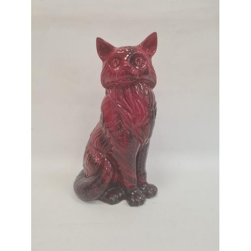 6 - Royal Doulton flambe veined seated cat, 27cm high