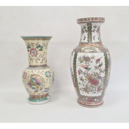 63 - Two Chinese porcelain vases, 20th century, red character marks, the first Cantonese painted with pan... 