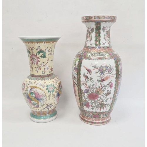 63 - Two Chinese porcelain vases, 20th century, red character marks, the first Cantonese painted with pan... 