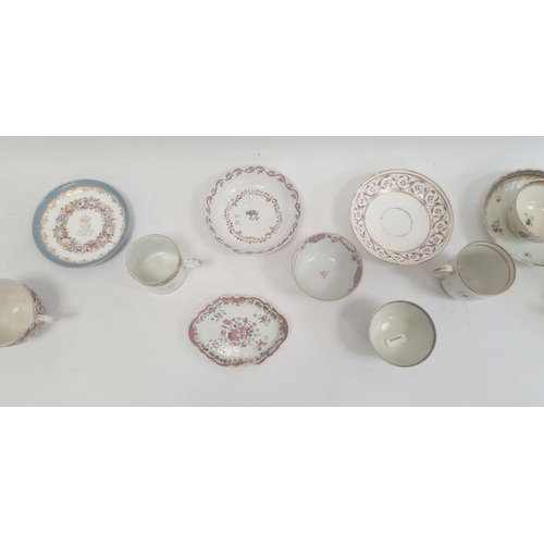 72 - Collection of English porcelain teawares, circa 1780 and later, including a Newhall saucer painted w... 