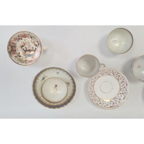 72 - Collection of English porcelain teawares, circa 1780 and later, including a Newhall saucer painted w... 