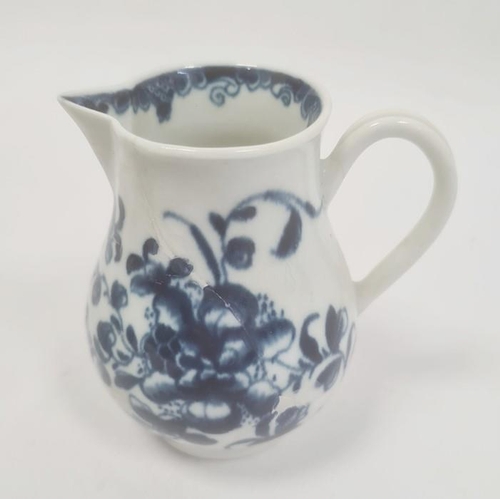 87 - English porcelain sparrowbeak milk jug, circa 1770, blue crescent mark, Worcester or Caughley (exten... 