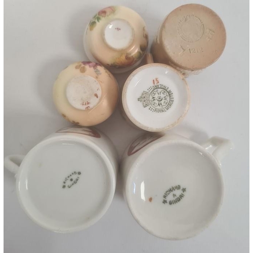 95 - Collection of English and continental porcelain miniature mugs comprising a pair of Ginori mugs pain... 