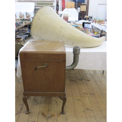 283 - Gramophone with large 28'' diameter papier mache horn, the player probably an EMG / Ginn Expert Juni... 