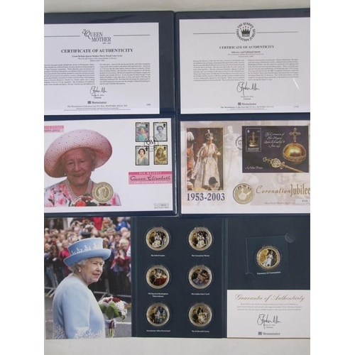 331 - Collection of commemorative coins and stamps, eight folders worth to include complete set of 10p A-Z... 