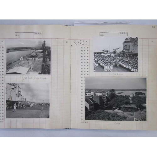 376 - Post WWII photograph album with photographs of the Aircraft carriers HMS Vulnerable and HMS Indomita... 