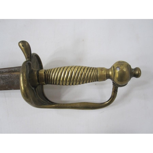 400 - Pair of brass handled swords with reeded grip and heart shaped guard (unmarked)