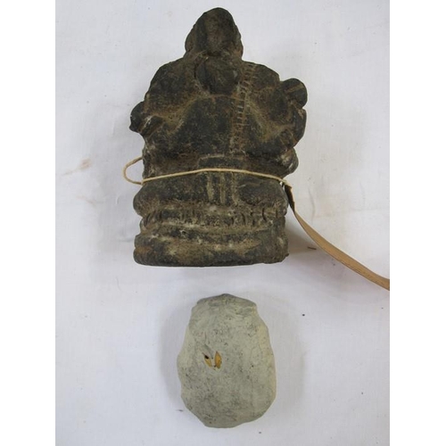 409 - Indian stone carving Ganesh Hindu elephant god, 10cm high and an another small stone carving of Hind... 