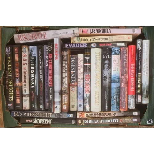 55 - Militaria, three boxes of books mainly on the subject of WWII, to include Brian Lett 