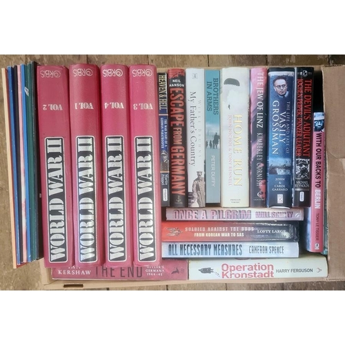 55 - Militaria, three boxes of books mainly on the subject of WWII, to include Brian Lett 