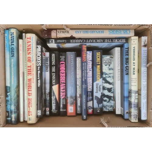 58 - Militaria, three boxes of books on the subject of war, to include John Nigel George 