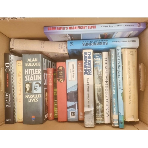 59 - Militaria, three boxes of books on the subject of war, to include Piers Brendon 