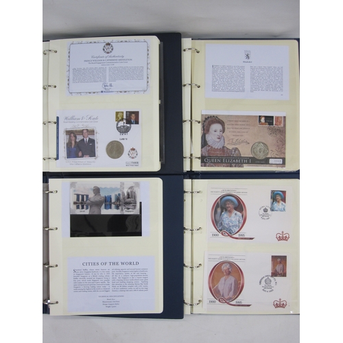 343 - Six albums of coins and stamps relating to various Royal Family British Isles, bank notes