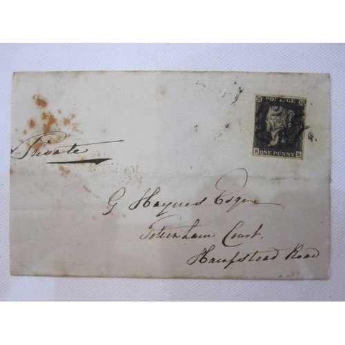 298 - 1d black (two margins) on cover, OCT 1840, plus two small envelopes with Indian stamps, 1d black use... 