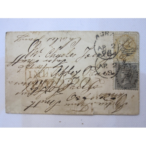 298 - 1d black (two margins) on cover, OCT 1840, plus two small envelopes with Indian stamps, 1d black use... 