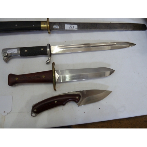 378 - Buck sheath knife together with mahogany handled sheaf knife, bayonet dagger and carving knife (4)