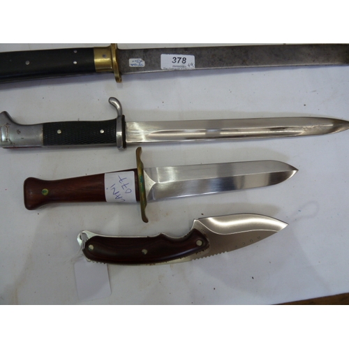 378 - Buck sheath knife together with mahogany handled sheaf knife, bayonet dagger and carving knife (4)