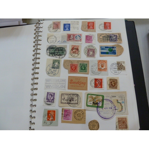 318 - An album of mint decimal stamps presentation pack, an album of miscellaneous Worldwide cut-out sloga... 