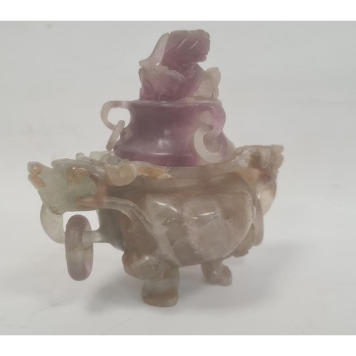 108 - Chinese carved hardstone koro and cover, finely carved with dragon handles and finial, 15cm high