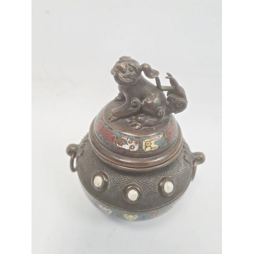 119 - Chinese 19th century bronze and enamel koro and cover, the domed lid with dog of fo finial and the t... 